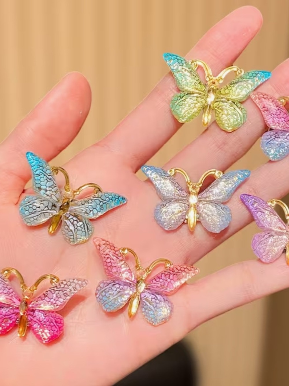 1-set of 2 pieces Iridescent Glitter Butterfly Hair Clips